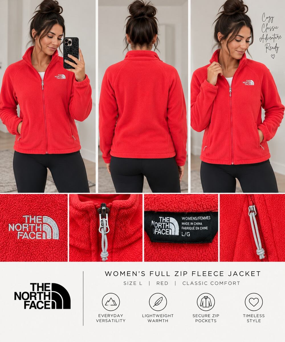 The North Face Women’s Red Full Zip Fleece Jacket Size L